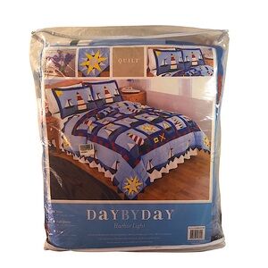 Day By Day Handcrafting 100% Natural Fabrics Nautical Themed Quilt Twin 68”x 86”
